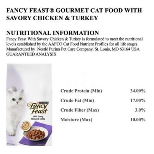 Fancy Feast with Savory Chicken Turkey Dry Cat Food 3lbs 1.36kg